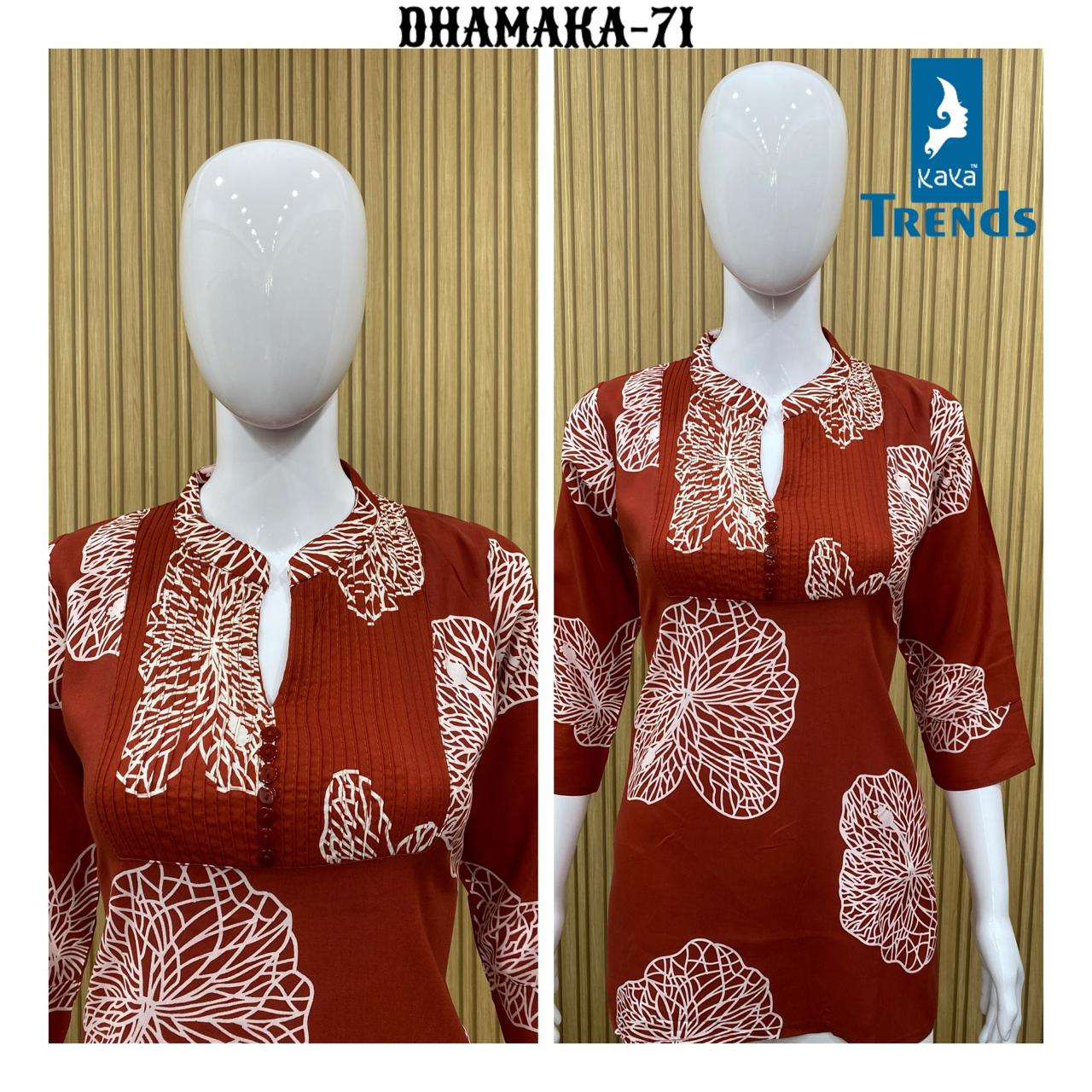 Dhamaka 65-74 Kaya Rayon Short Kurtis Supplier India