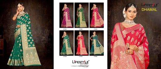Dhamal Vol 1 Lifestyle Organza Sarees Manufacturer Ahmedabad
