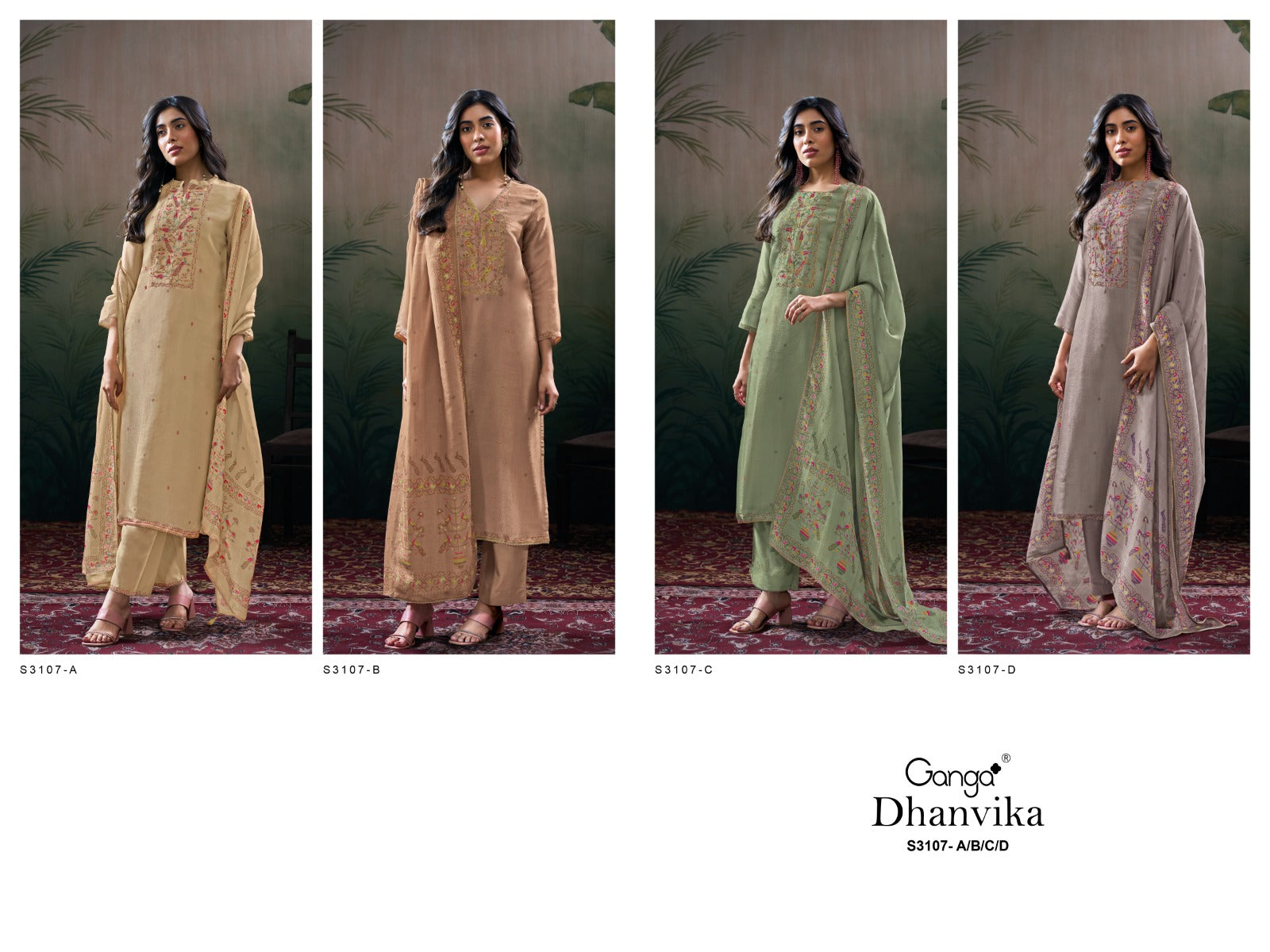 Dhanvika 3107 Ganga Premium Bemberg Pant Style Suits Wholesaler India