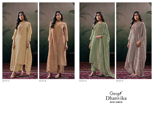 Dhanvika 3107 Ganga Premium Bemberg Pant Style Suits Wholesaler India