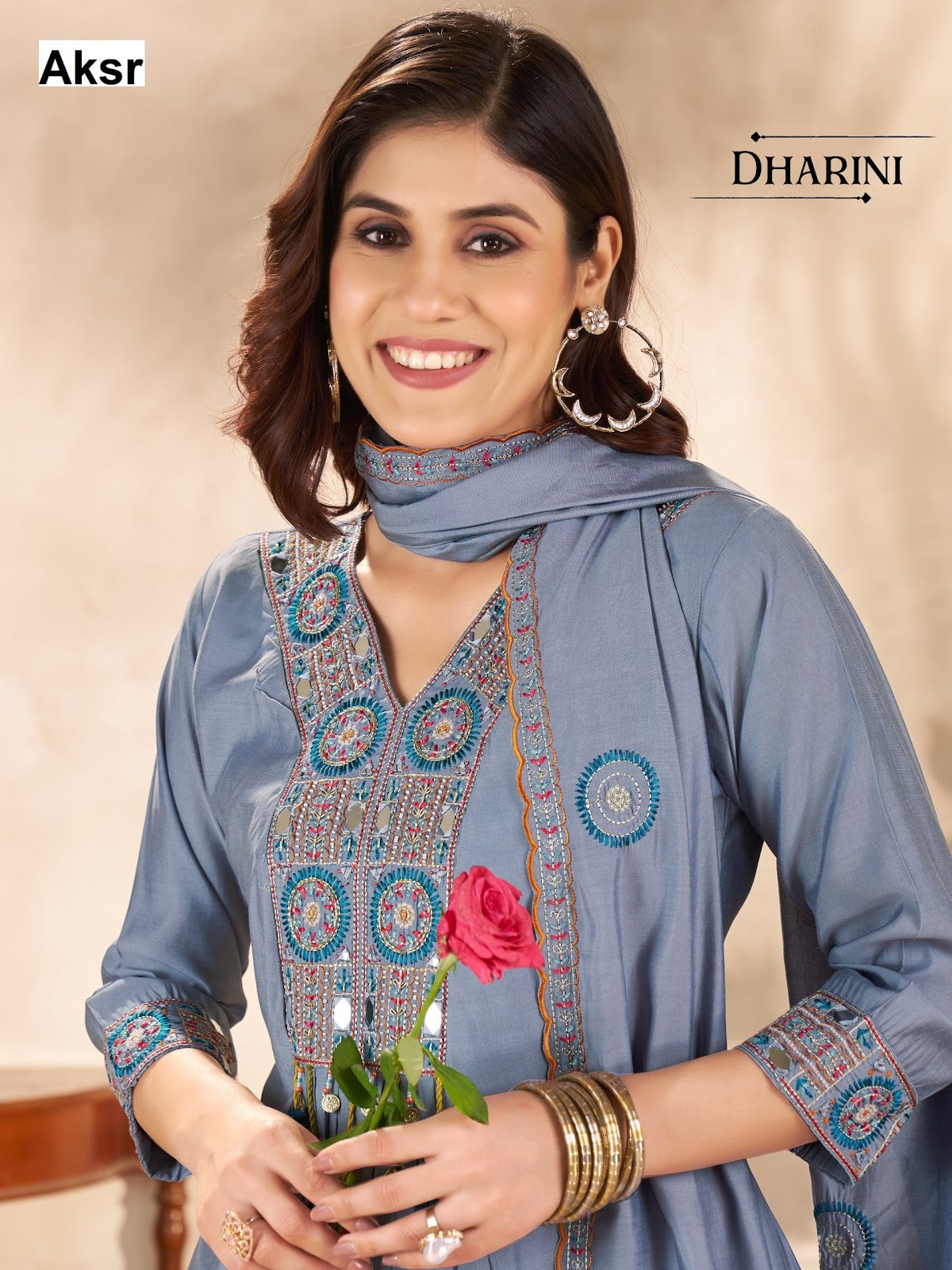 dharini aksr roman silk readymade plazzo style suits manufacturer gujarat