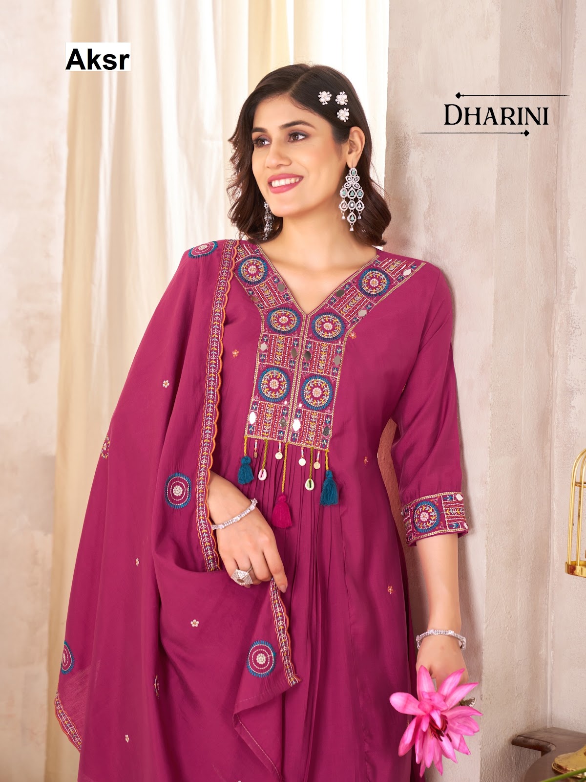 dharini aksr roman silk readymade plazzo style suits manufacturer gujarat