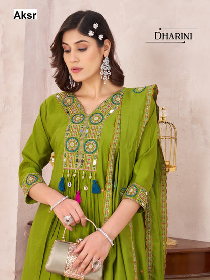 dharini aksr roman silk readymade plazzo style suits manufacturer gujarat