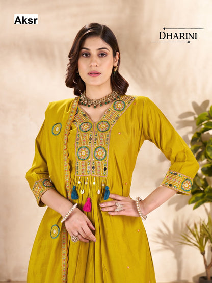 dharini aksr roman silk readymade plazzo style suits manufacturer gujarat