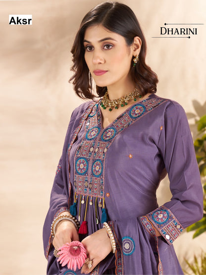 dharini aksr roman silk readymade plazzo style suits manufacturer gujarat