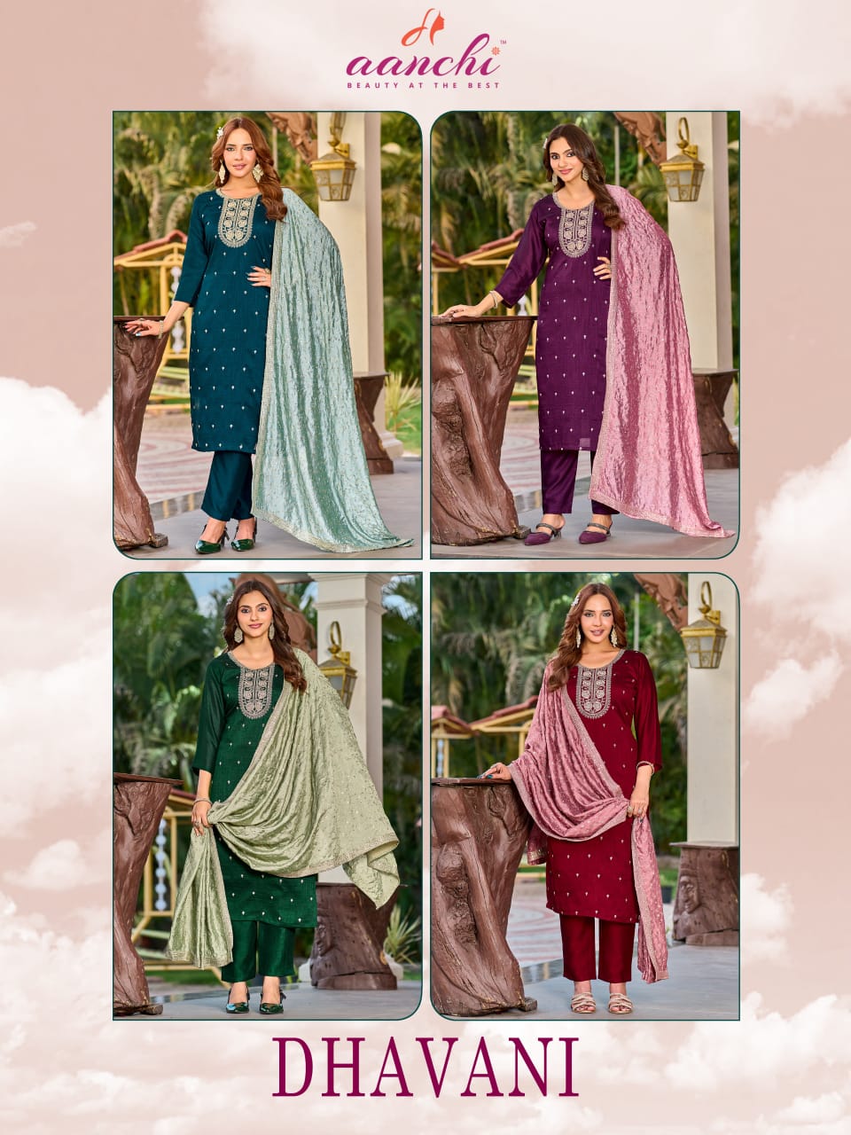 Dhavani Aanchi Vichitra Silk Readymade Pant Style Suits Wholesale Rate