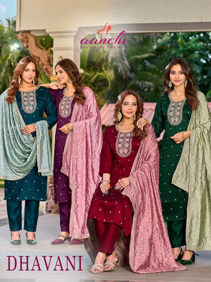 Dhavani Aanchi Vichitra Silk Readymade Pant Style Suits Wholesale Rate