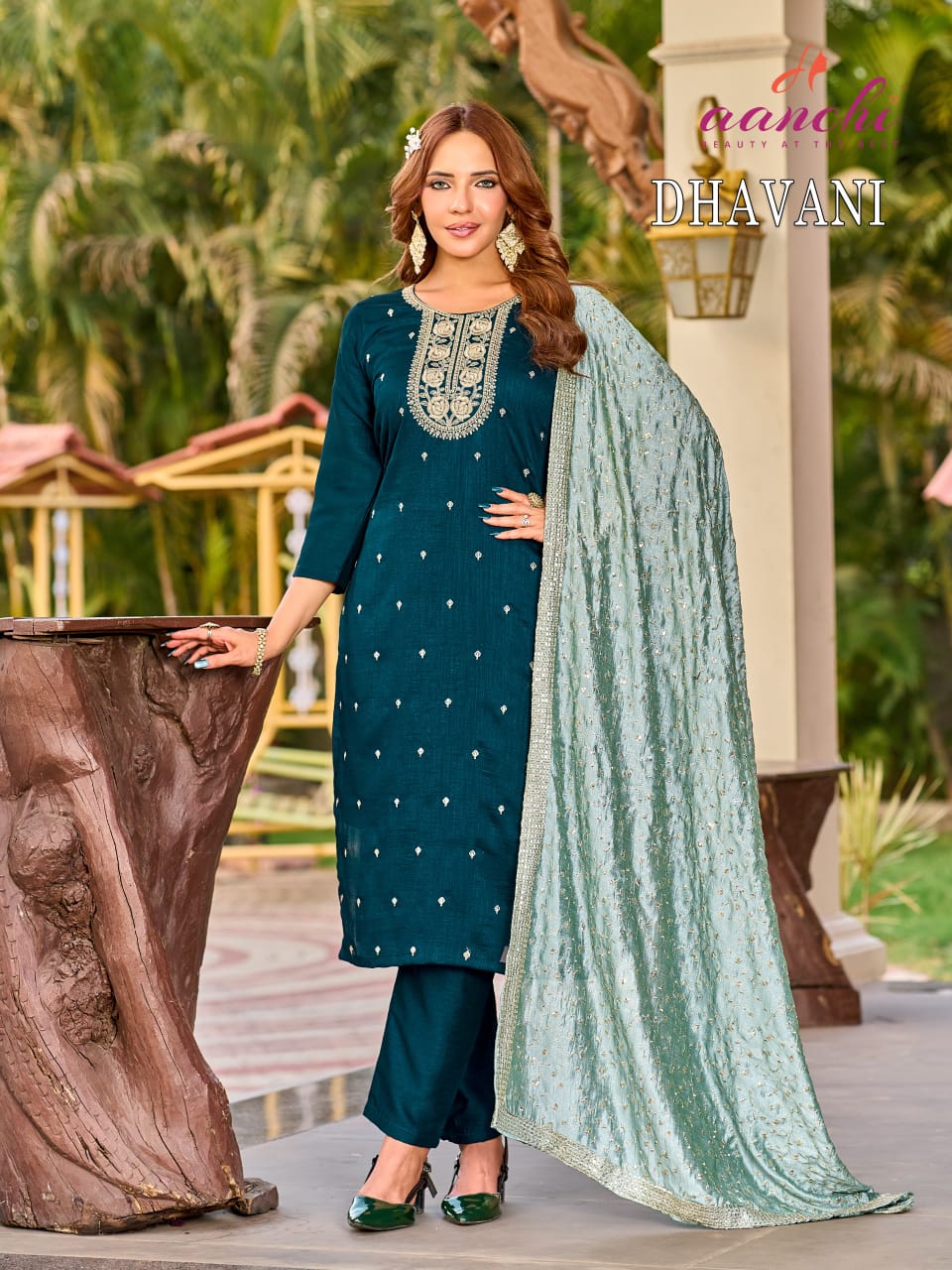 Dhavani Aanchi Vichitra Silk Readymade Pant Style Suits Wholesale Rate