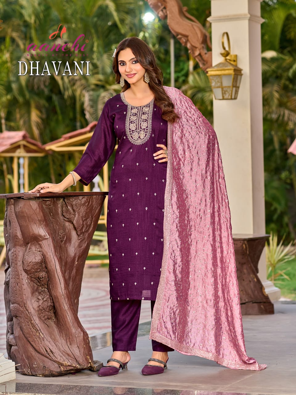 Dhavani Aanchi Vichitra Silk Readymade Pant Style Suits Wholesale Rate