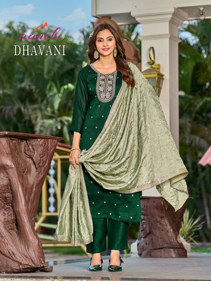 Dhavani Aanchi Vichitra Silk Readymade Pant Style Suits Wholesale Rate