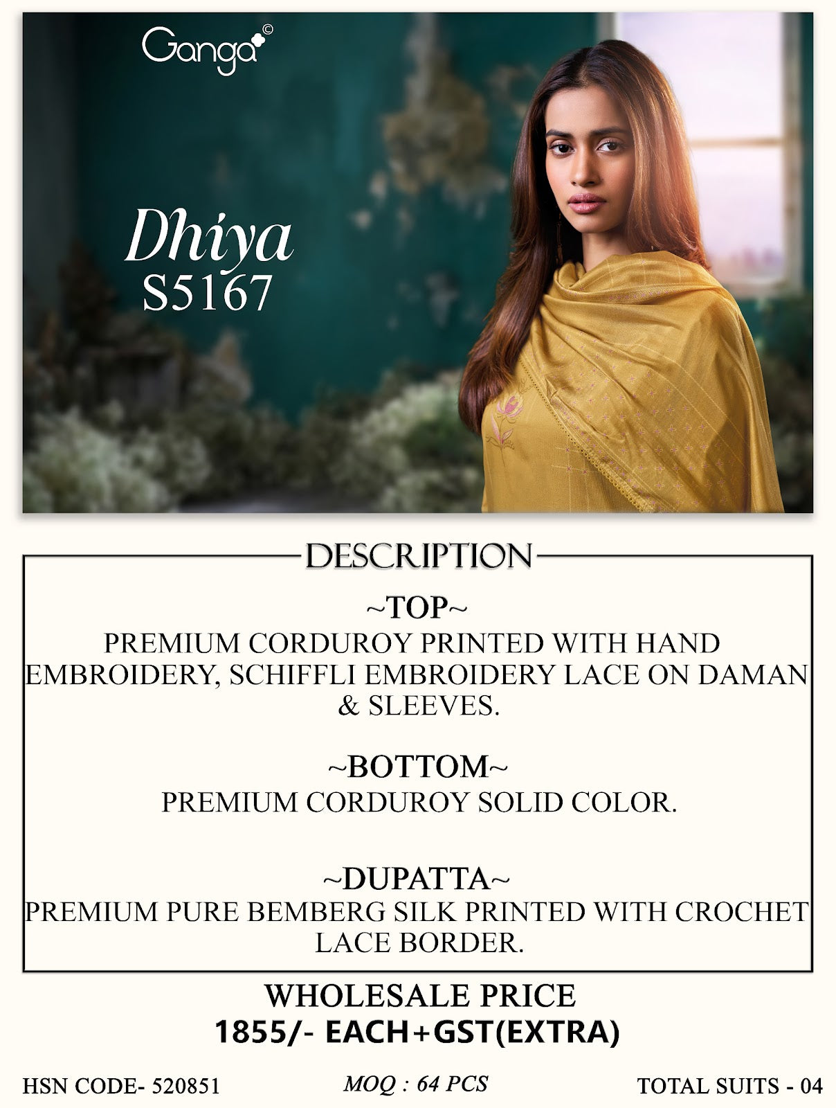 Dhiya S5167 Ganga Corduroy Pant Style Suits Exporter India