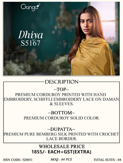 Dhiya S5167 Ganga Corduroy Pant Style Suits Exporter India