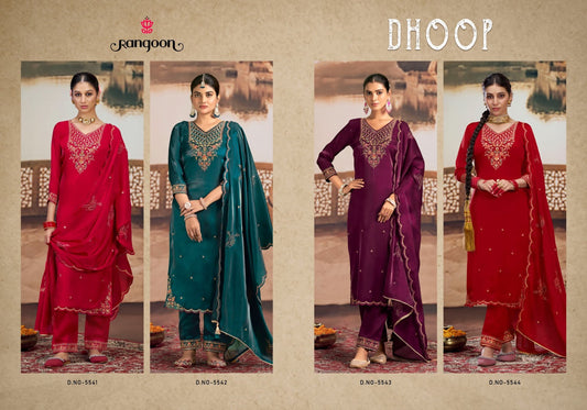 Dhoop Rangoon Satin Crepe Readymade Pant Style Suits Wholesaler Ahmedabad