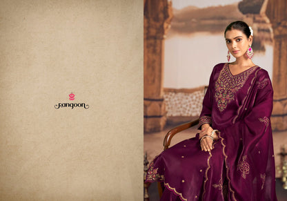 Dhoop Rangoon Satin Crepe Readymade Pant Style Suits Wholesaler Ahmedabad