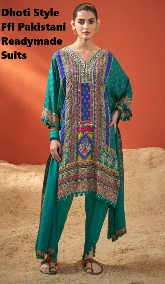Dhoti Style Ffi Crepe Pakistani Readymade Suits Wholesale Rate