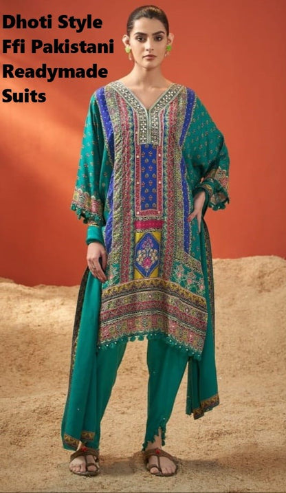 Dhoti Style Ffi Crepe Pakistani Readymade Suits Wholesale Rate