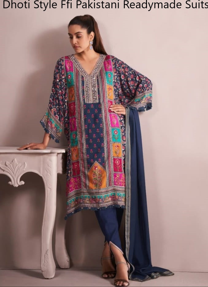 Dhoti Style Ffi Crepe Pakistani Readymade Suits Wholesale Rate