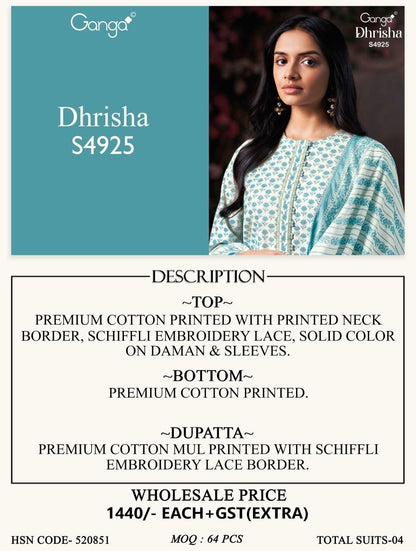 Dhrisha S4925 Ganga Cotton Pant Style Suits Supplier India