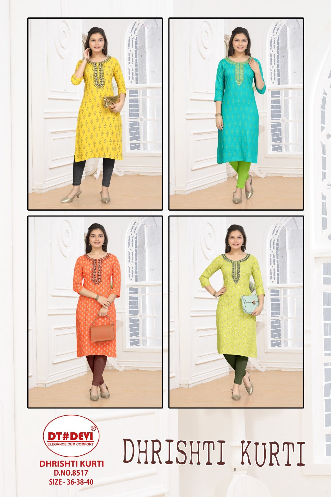 Dhrishti 8517 Dt Devi Rayon Straight Cut Kurtis Manufacturer Ahmedabad