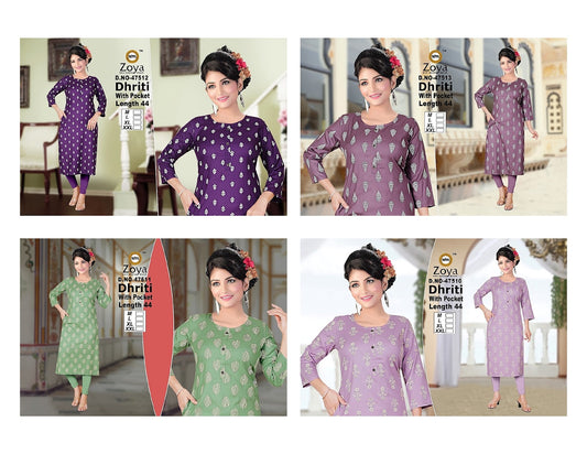 Dhriti 1610 Zoya Rayon Kurti With Pocket Supplier Ahmedabad