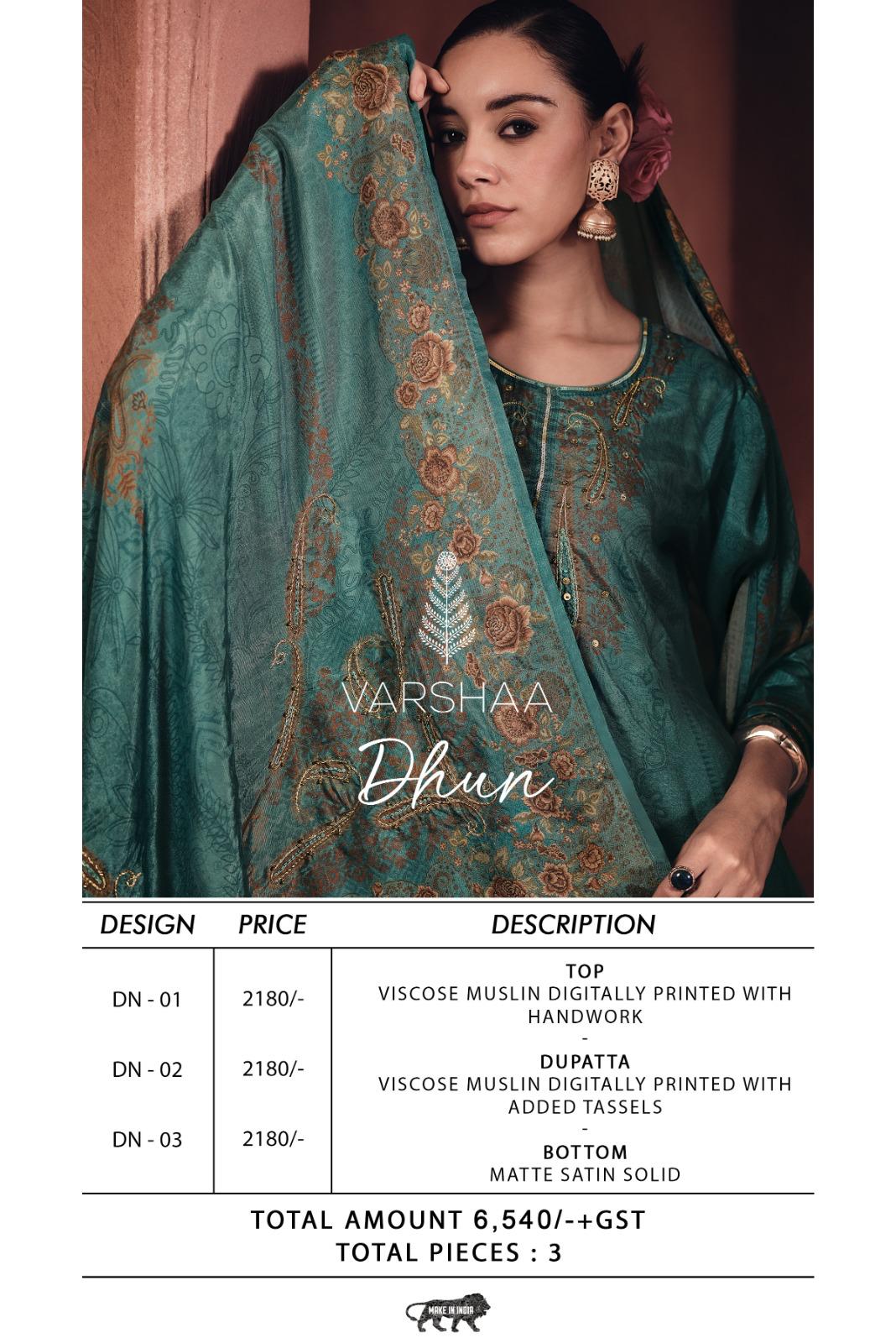 Dhun Varshaa Viscose Muslin Plazzo Style Suits Wholesale Price
