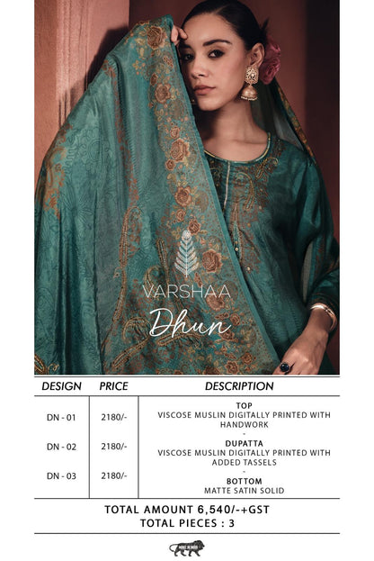 Dhun Varshaa Viscose Muslin Plazzo Style Suits Wholesale Price