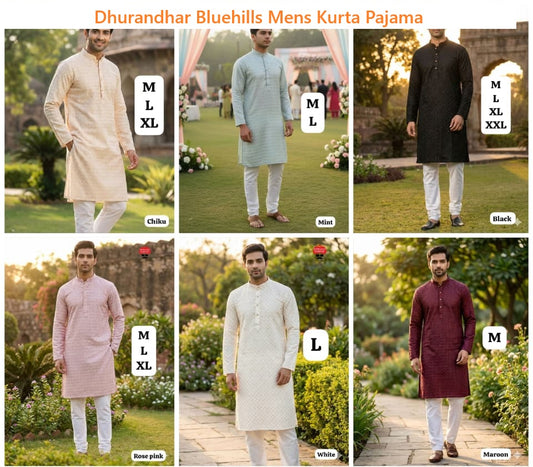 Dhurandhar Bluehills Silk Mens Kurta Pajama Wholesaler Gujarat