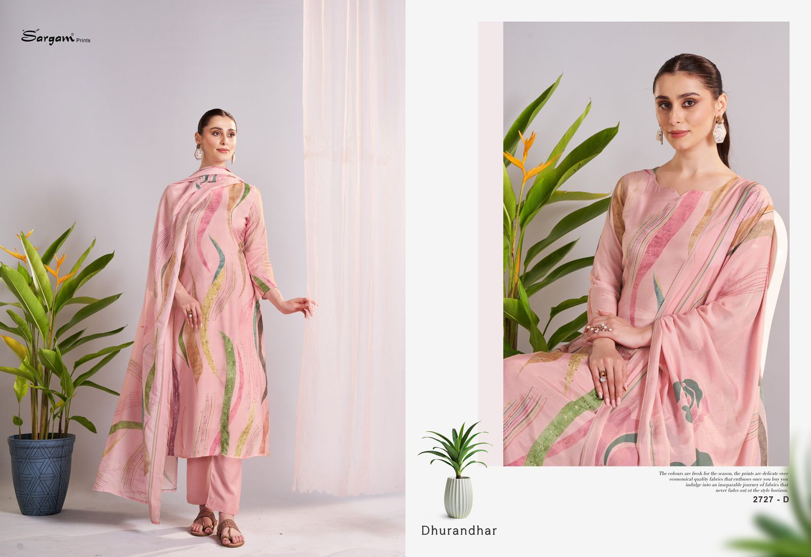 Dhurandhar Sargam Prints Viscose Muslin Pant Style Suits Manufacturer Gujarat