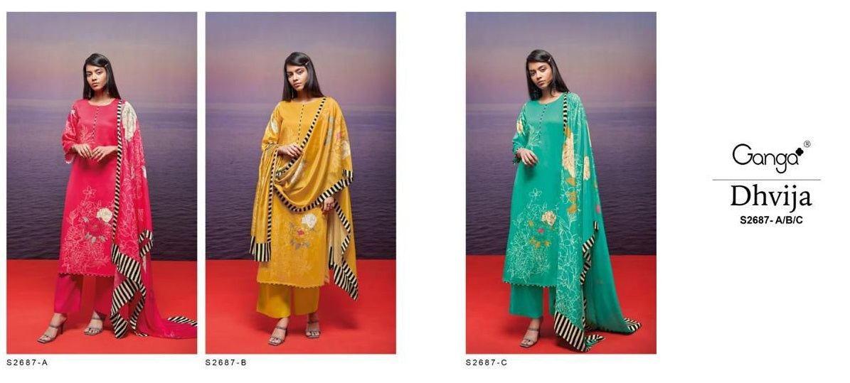 Dhvija Ganga Premium Cotton Plazzo Style Suits Supplier