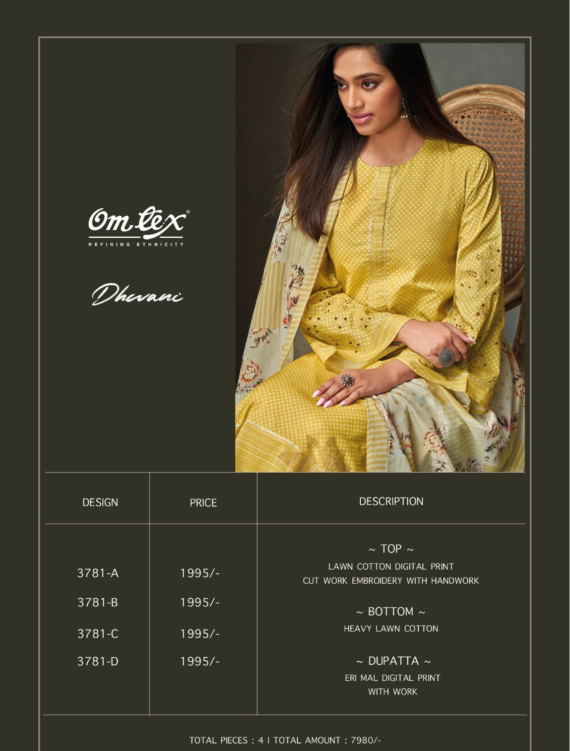 Dhwani Omtex Lawn Cotton Pant Style Suits