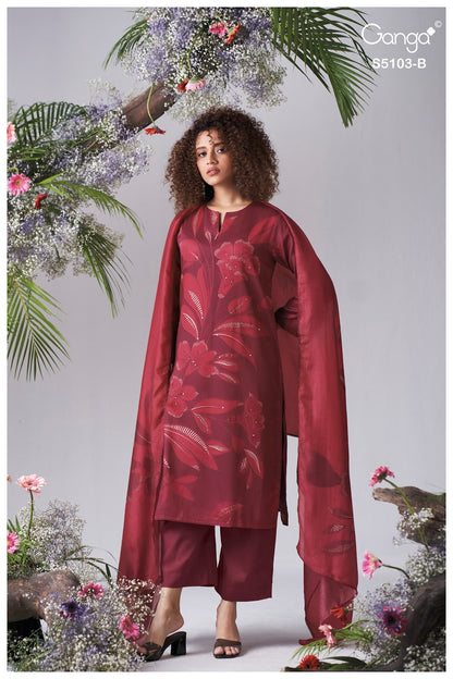 Dhyana S5103 Ganga Cotton Satin Pant Style Suits Supplier