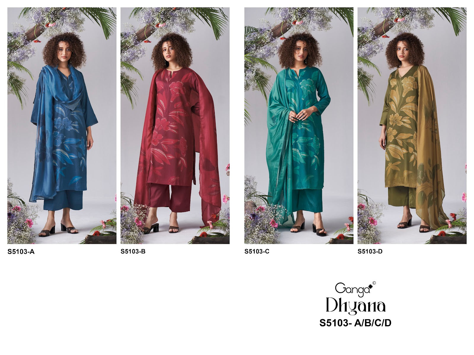 Dhyana S5103 Ganga Cotton Satin Pant Style Suits Supplier