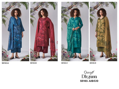 Dhyana S5103 Ganga Cotton Satin Pant Style Suits Supplier