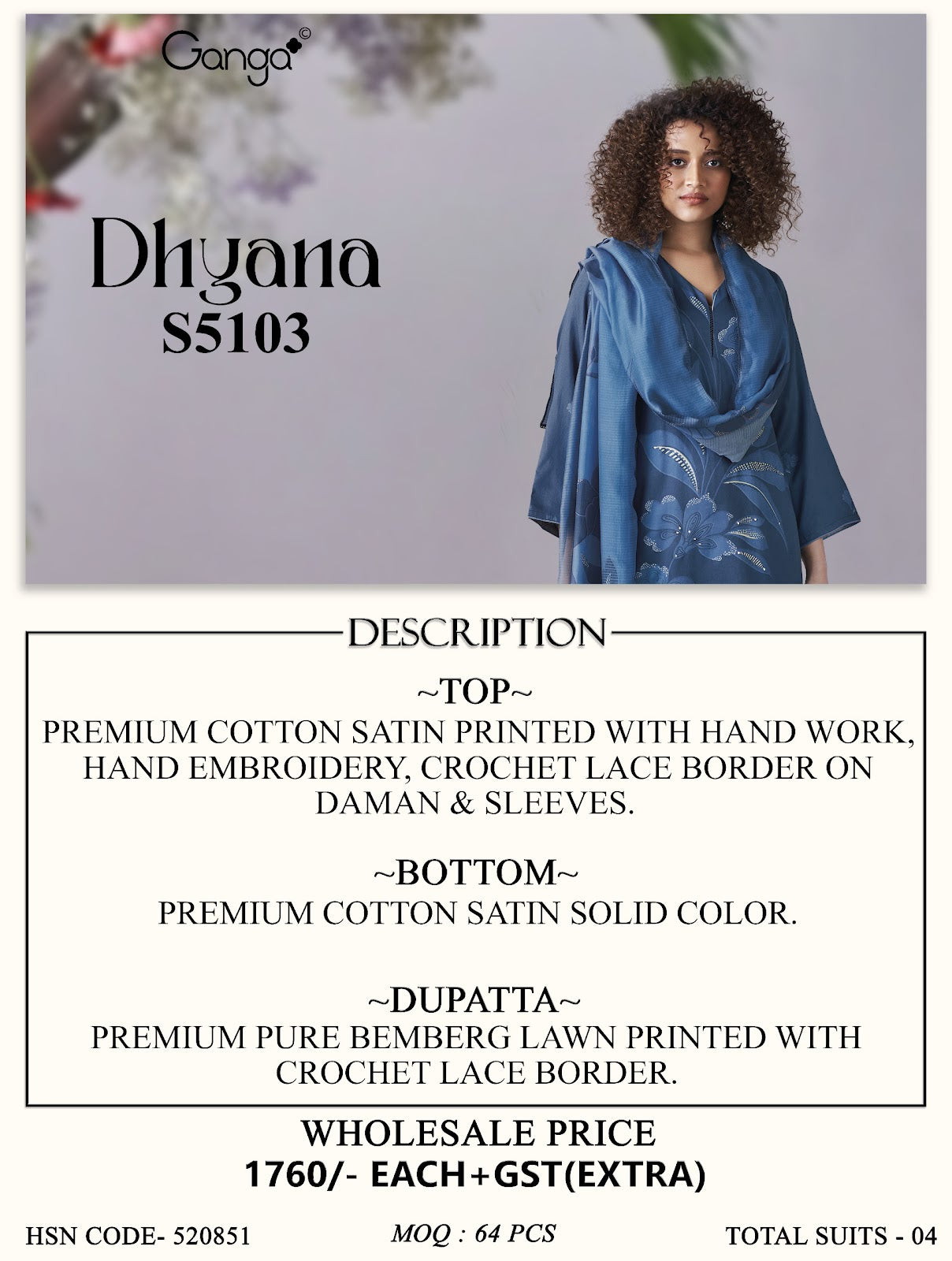 Dhyana S5103 Ganga Cotton Satin Pant Style Suits Supplier