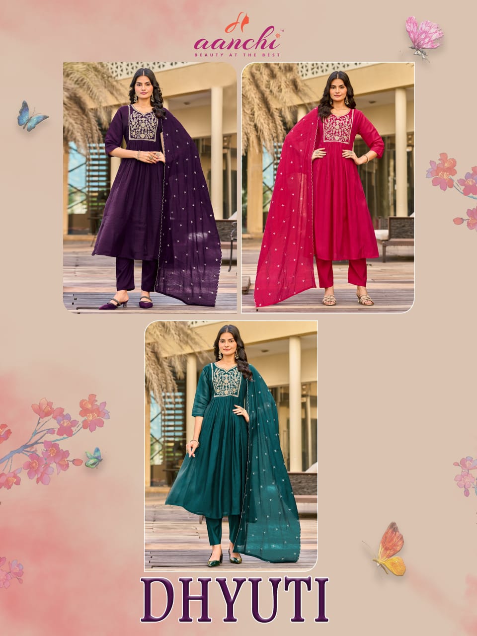 Dhyuti Aanchi Mul Chanderi Readymade Anarkali Suits Wholesale Price