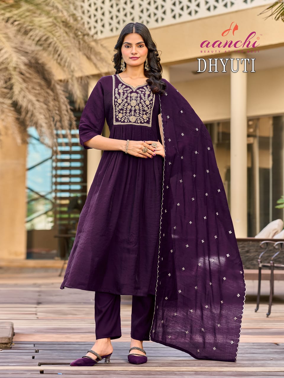Dhyuti Aanchi Mul Chanderi Readymade Anarkali Suits Wholesale Price