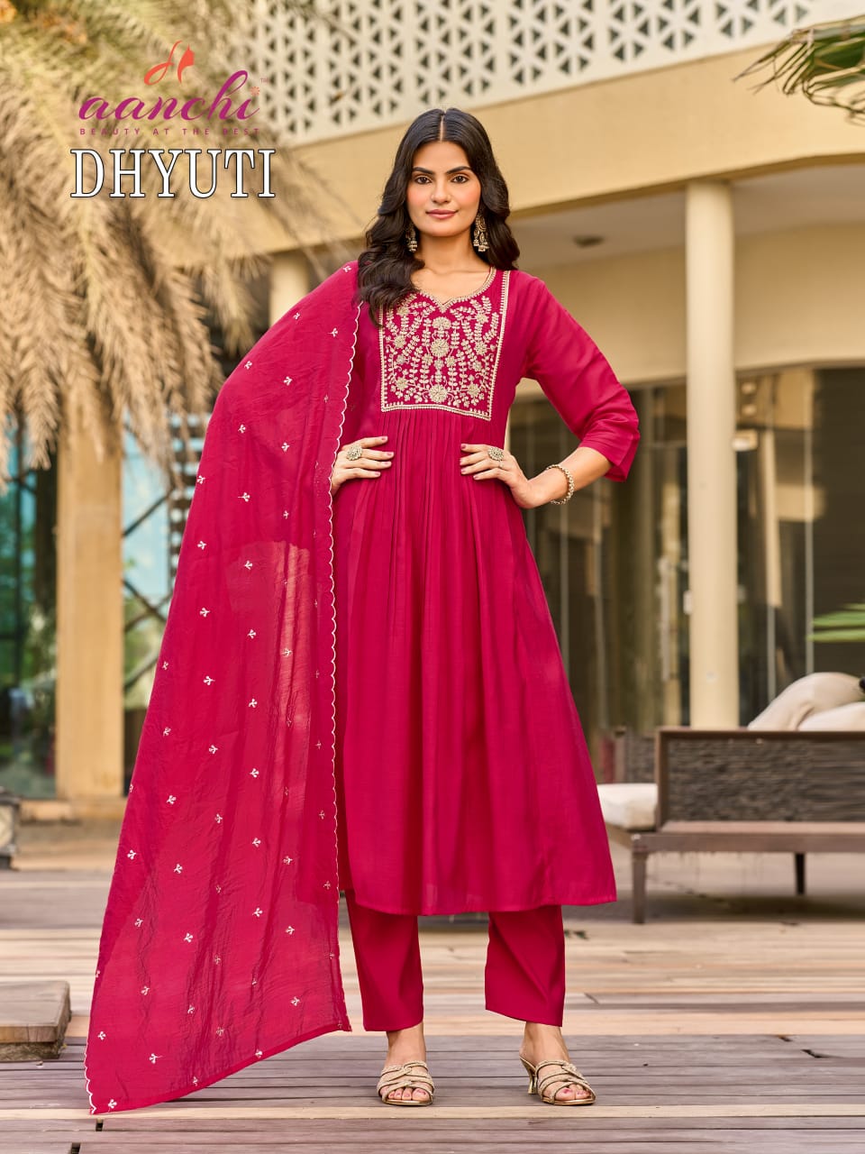 Dhyuti Aanchi Mul Chanderi Readymade Anarkali Suits Wholesale Price