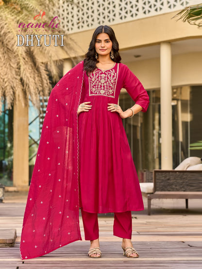 Dhyuti Aanchi Mul Chanderi Readymade Anarkali Suits Wholesale Price