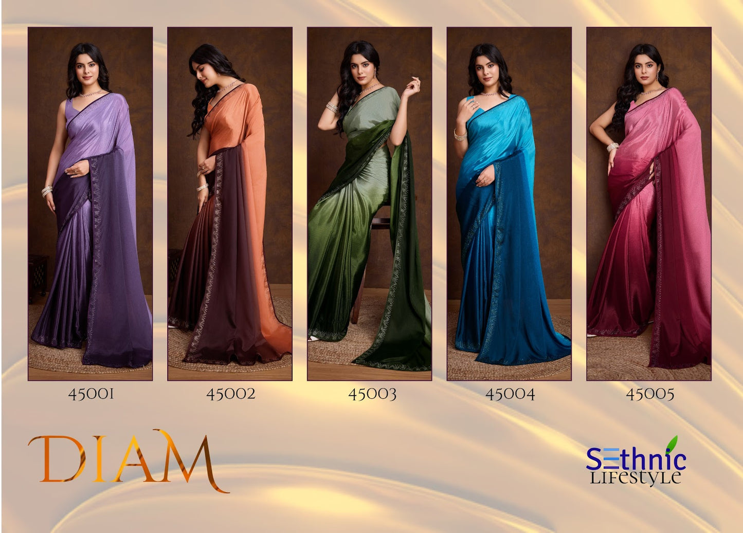 Diam 45001-45005 Sethnic Chinnon Sarees Exporter Gujarat