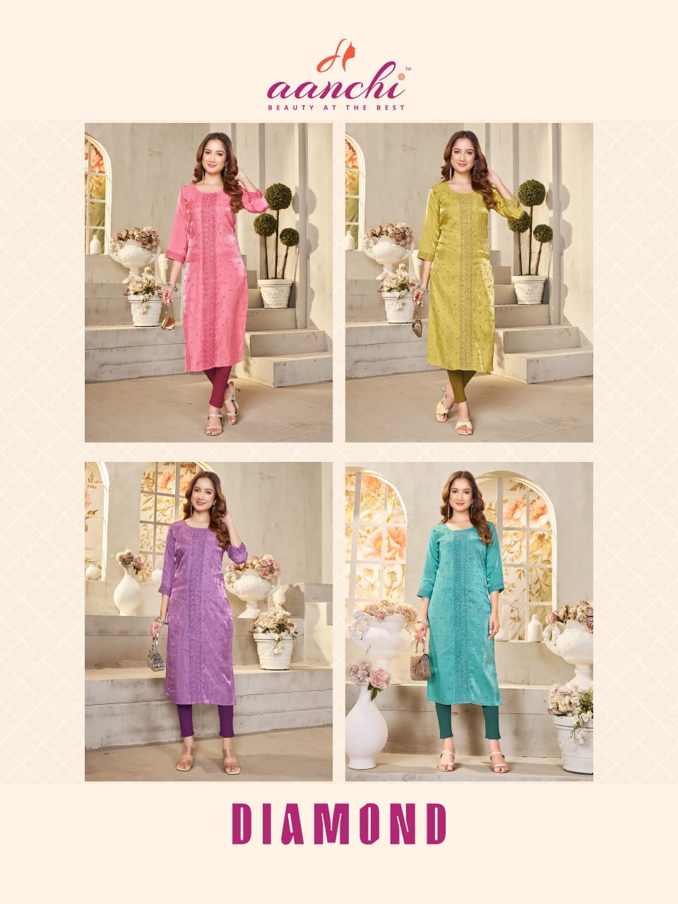 Diamond Aanchi Satin Long Straight Kurti Manufacturer