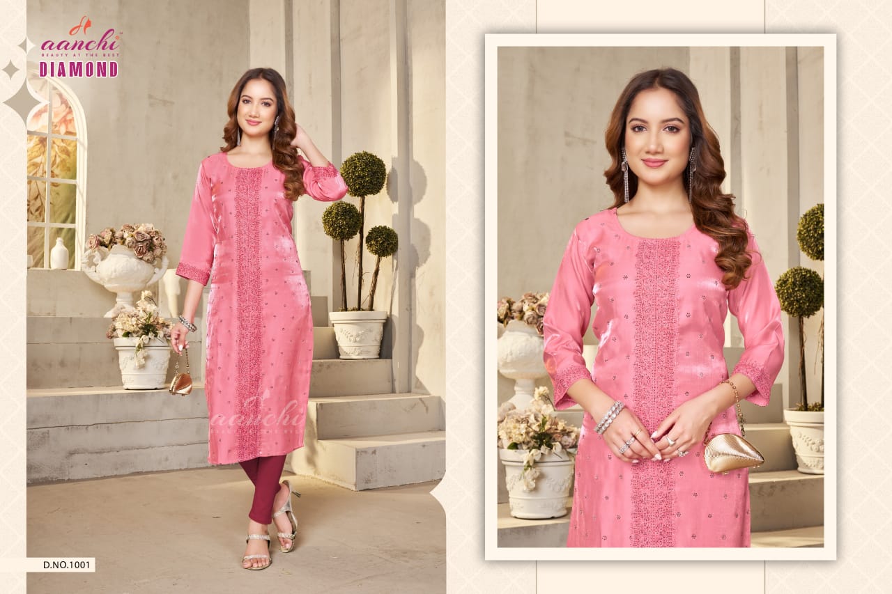 Diamond Aanchi Satin Long Straight Kurti Manufacturer