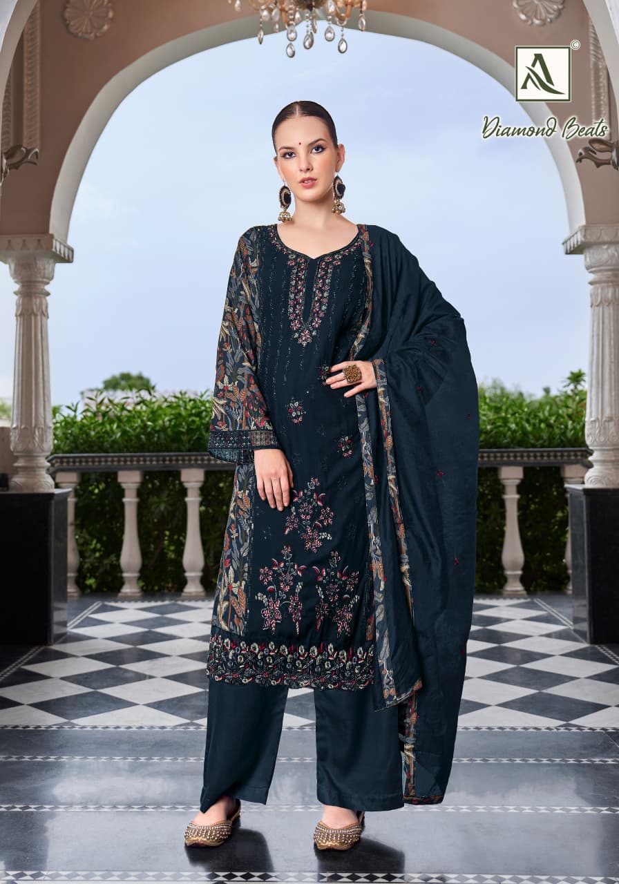 Diamond Beats Alok Viscose Reyon Karachi Salwar Suits Wholesaler India