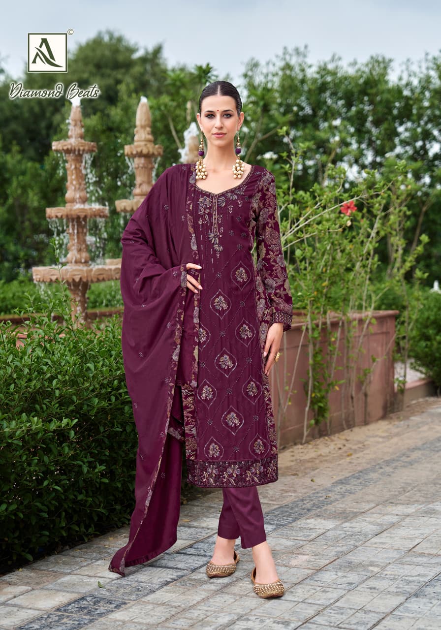 Diamond Beats Alok Viscose Reyon Karachi Salwar Suits Wholesaler India