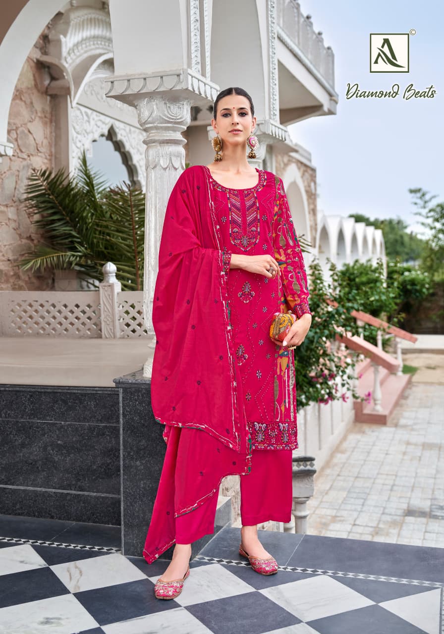 Diamond Beats Alok Viscose Reyon Karachi Salwar Suits Wholesaler India