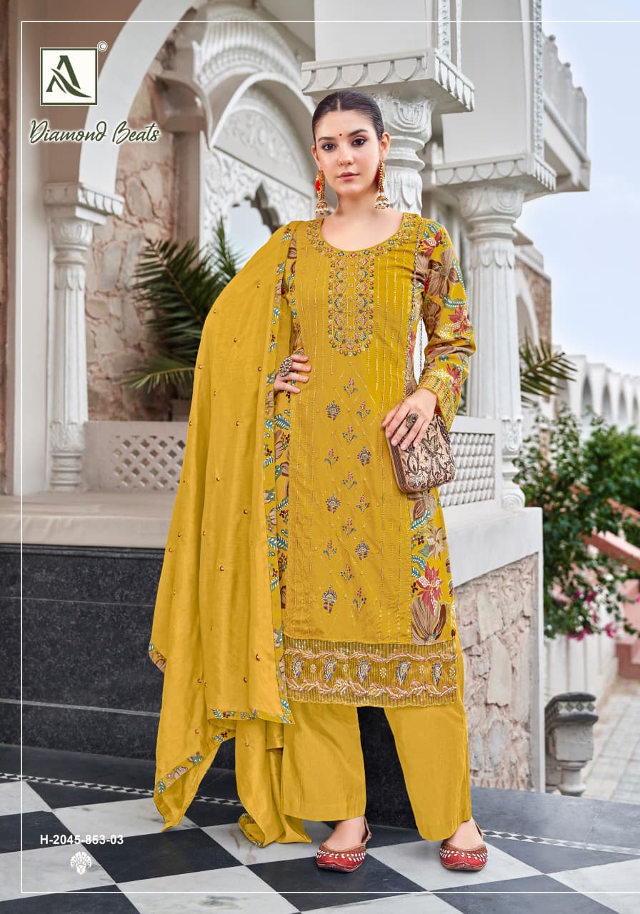 Diamond Beats Alok Viscose Reyon Karachi Salwar Suits Wholesaler India
