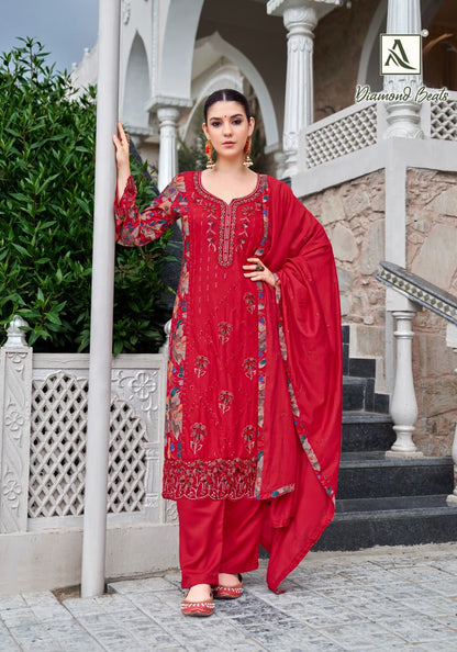 Diamond Beats Alok Viscose Reyon Karachi Salwar Suits Wholesaler India