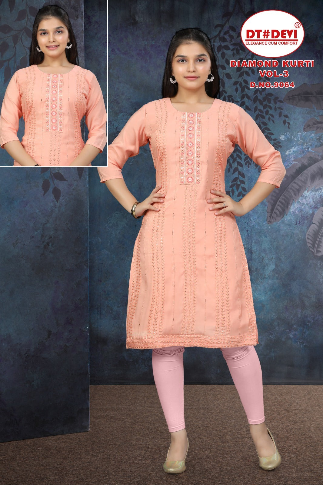 Diamond Vol 3 Dn 9064 Dt Devi Roman Girls Kurti Supplier Ahmedabad