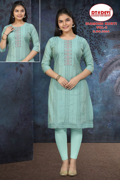 Diamond Vol 3 Dn 9064 Dt Devi Roman Girls Kurti Supplier Ahmedabad