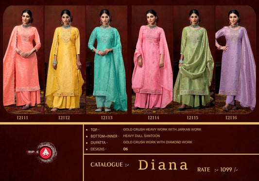 Diana Triple Aaa Gold Crush Plazzo Style Suits Wholesaler India