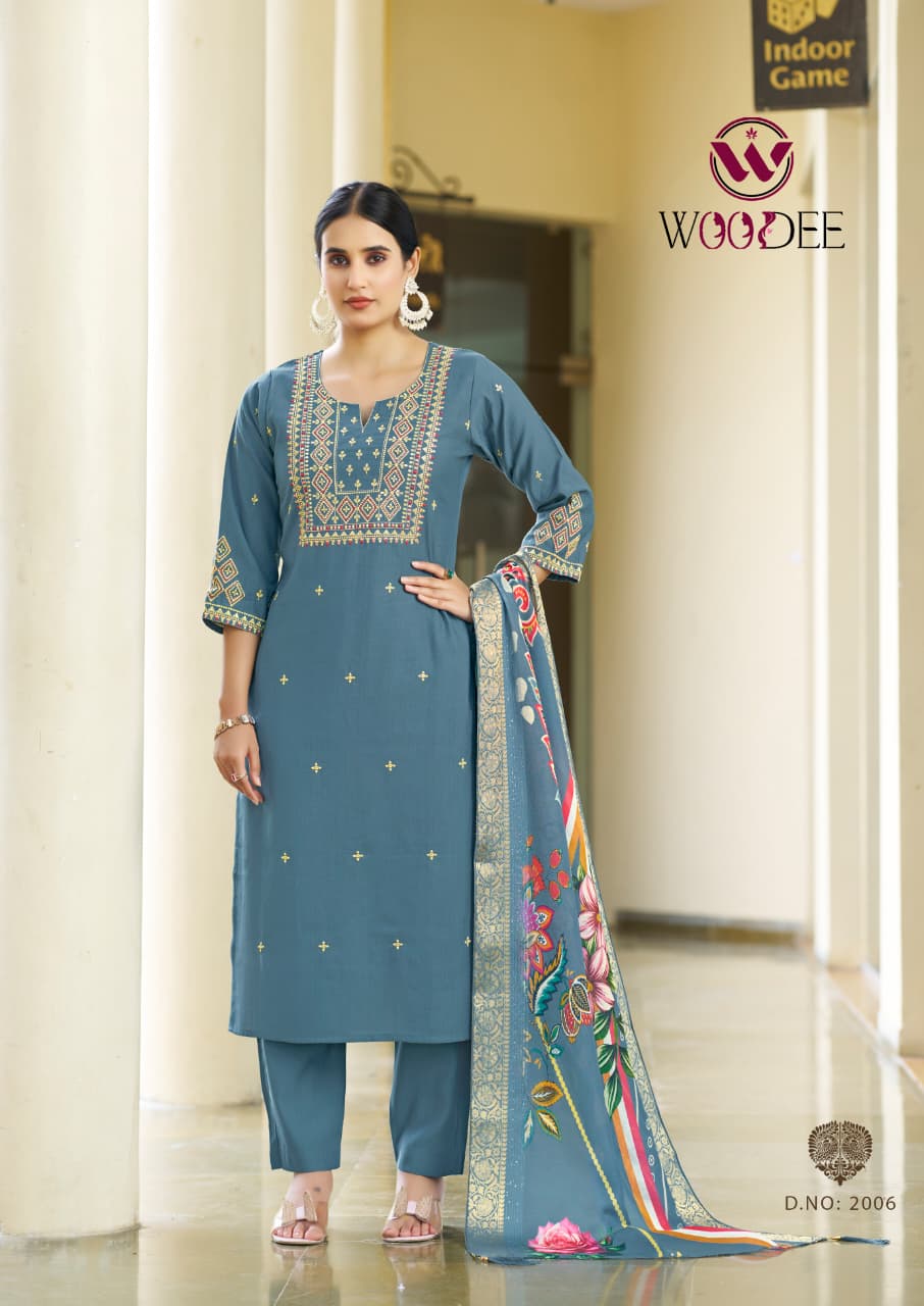 Diana Vol 2 Woodee Viscose Weaving Readymade Pant Style Suits Wholesale